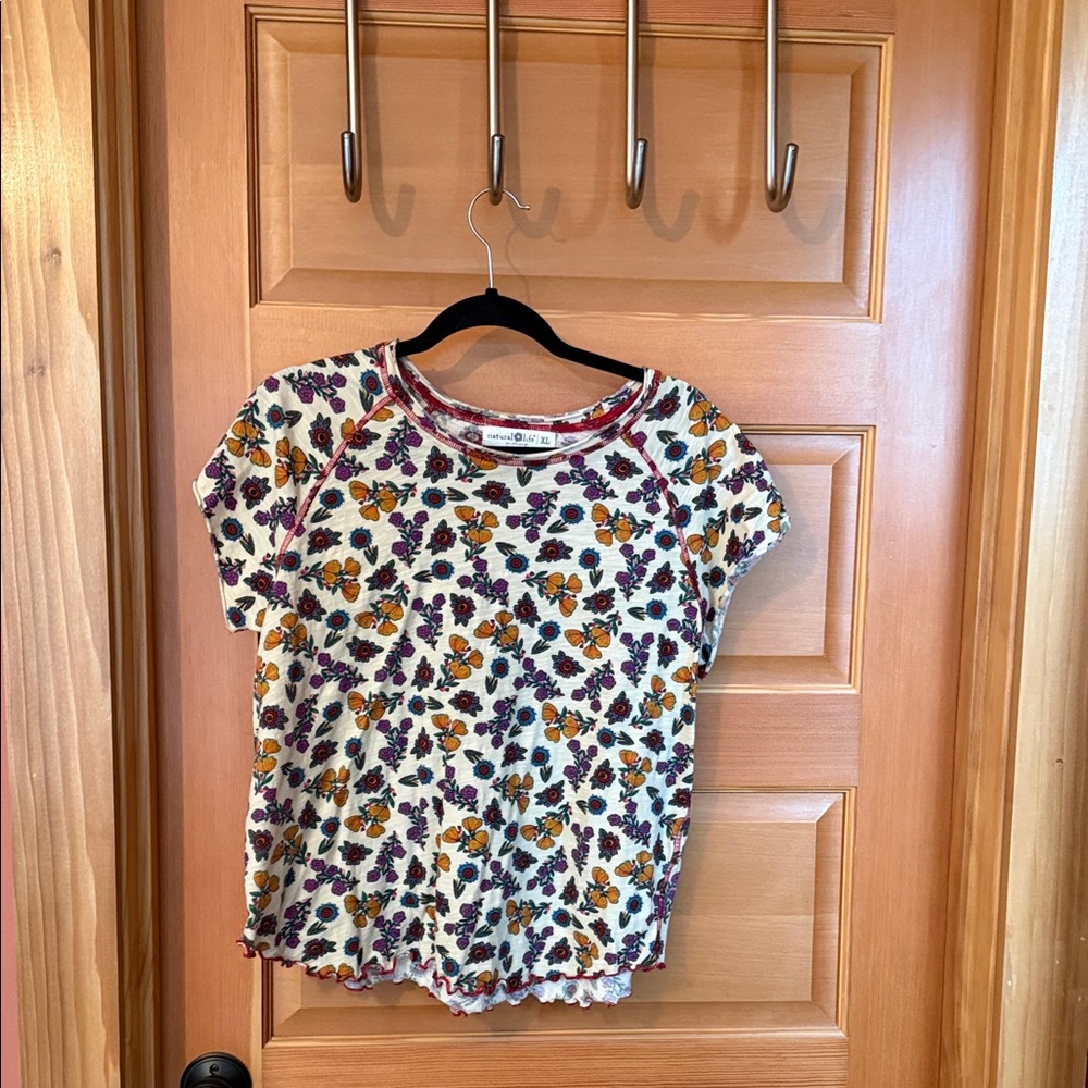 NATURAL LIFE Cream Tee with Mustard & Plum Floral Print